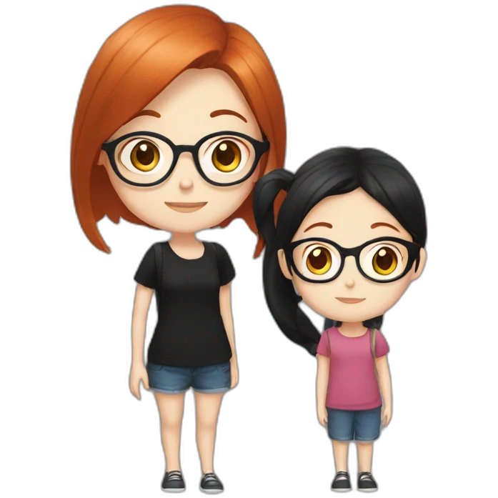 girl otaku redhead wearing glasses and black shirt with her daughter black hair emoji