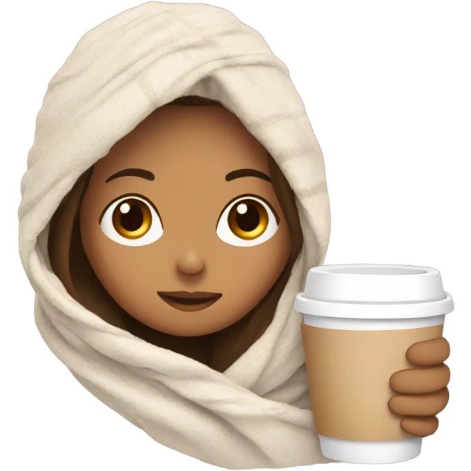 Brown hair Girl drinking coffee, with a cozy blanket emoji