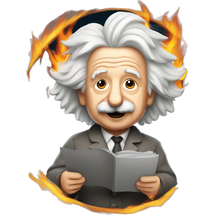 albert einstein holding fire emoji