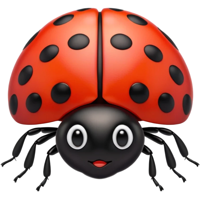 A 3D Apple-style emoji of a cute red ladybug with black spots, shiny smooth body, small antennae, and gentle light reflection on its wings. Centered, clean white background, colorful and playful design. emoji