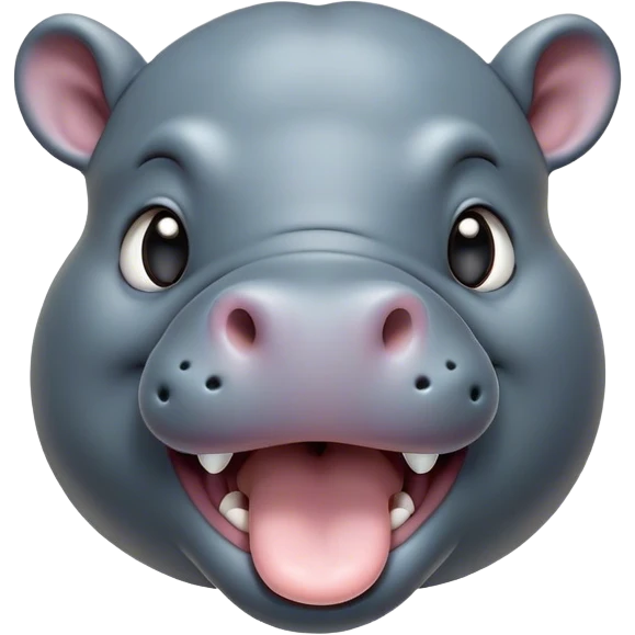 Cinematic Cute Yawning Hippo Portrait Emoji, Head tilted slightly with a dramatic, wide-open yawn, showcasing a soft, smooth slate-gray hide with gently drooping ears, round eyes barely open in drowsy contentment, Simplified yet irresistibly adorable features, highly detailed, glowing with a soft, cozy glow, high shine, relaxed yet expressive, stylized with a touch of aquatic charm, bright and endearing, soft glowing outline, capturing the essence of a sleepy yet affectionate hippo, so drowsy it feels like it could stretch out of the screen and curl up for a nap! emoji