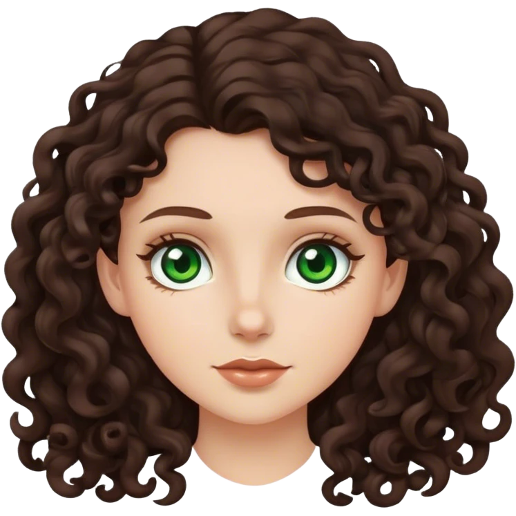 white girl with long dark brown curly hair and green eyes emoji