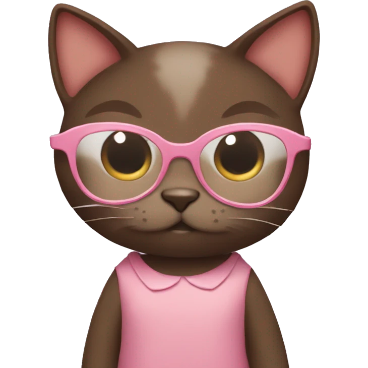 dark brown cat with glasses and light brown cat in pink dress hugging emoji