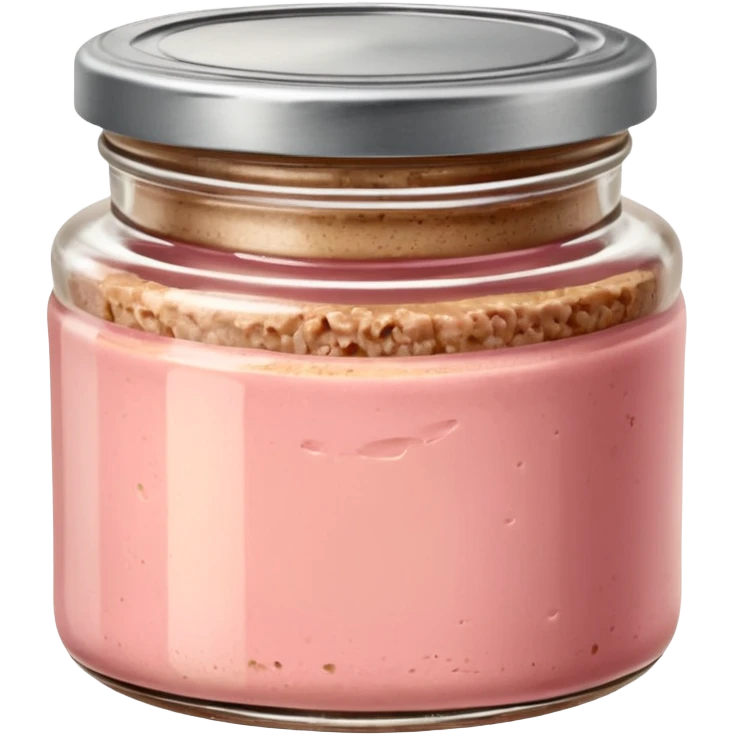 small glass jar of coarse beige-pink pâté with metal lid, visible texture, no label or extras, soft lighting, subtle shadows, transparent background, emoji scale emoji