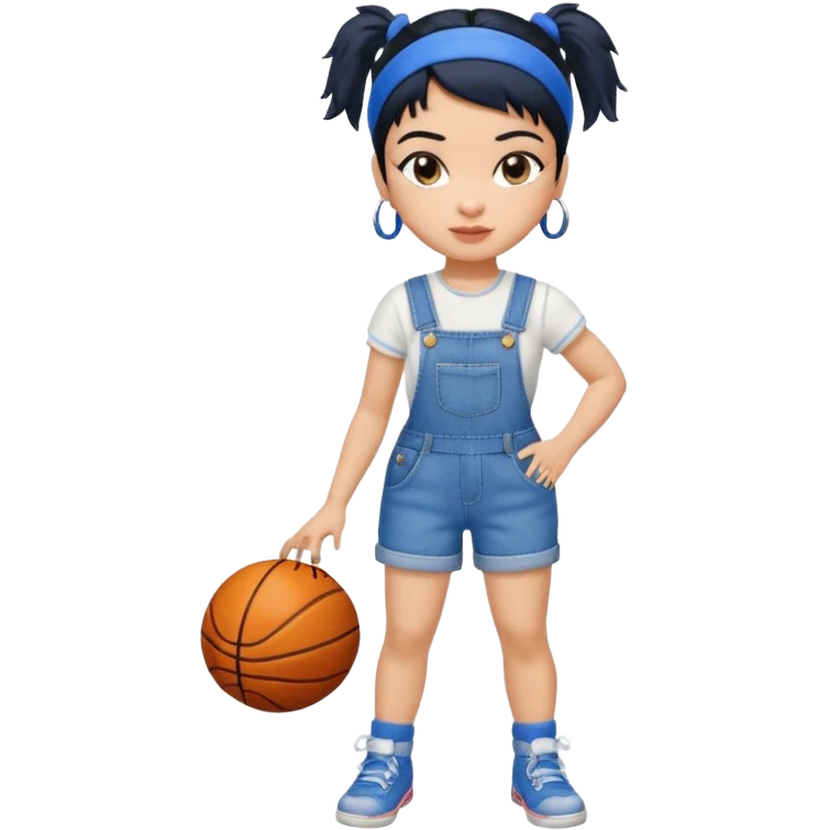 generate a pretty bratz that looks like Kajol Devgn\ bollywood actress
 Wearing  denim overalls with short blackhair and a blue hairband. Carrying a basketball emoji