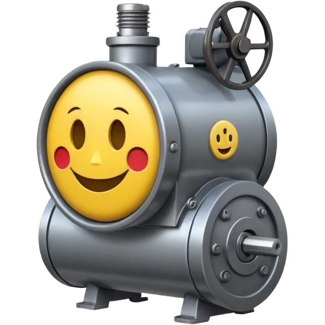 Industrial mechanical motor with a smiley face, emoji for the new electric music genre Motor breaks must be friendly and sellable must be small but clear child friendly, ready to use as a logo emoji