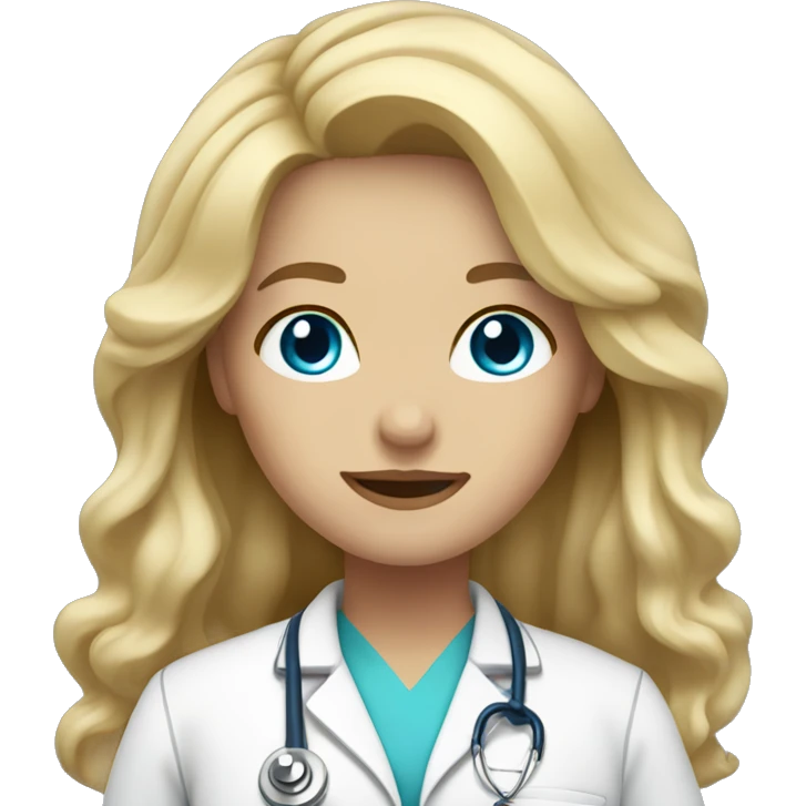 Female doctor with long blonde wavy hair and blue eyes  emoji