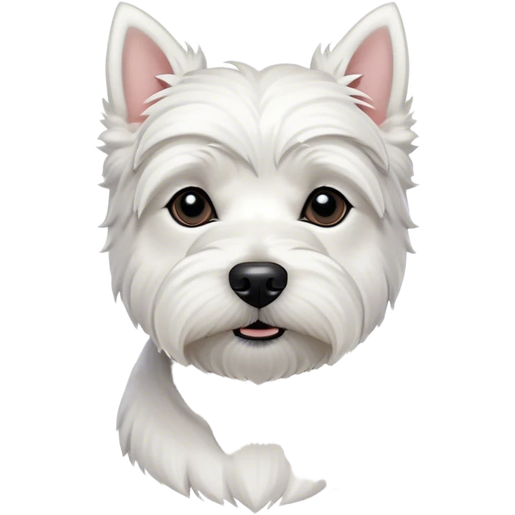 Cinematic Noble West Highland White Terrier Portrait Emoji, Poised and regal, with a compact, sturdy build and a pristine, well-groomed pure white coat, deep-set soulful dark eyes, Simplified yet sharp and sophisticated features, highly detailed, glowing with a soft, dignified glow, high shine, intelligent and loyal, stylized with an air of confidence, focused and attentive, soft glowing outline, capturing the essence of a watchful and determined companion, so majestic it feels as though it could trot out of the screen with effortless authority! emoji