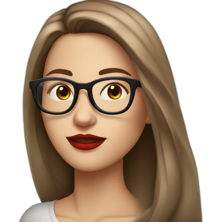 White brazilian girl, long brown hair, glasses and red lips emoji