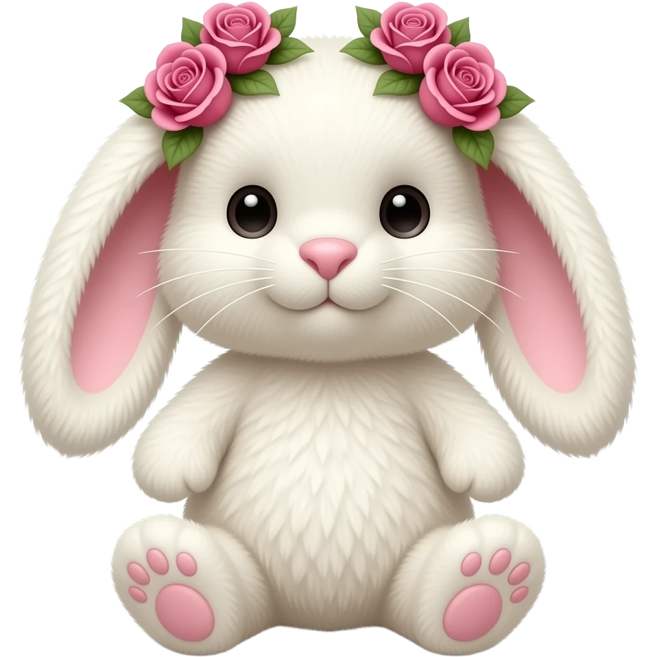 White Bunny jellycat with pink roses on its ears emoji