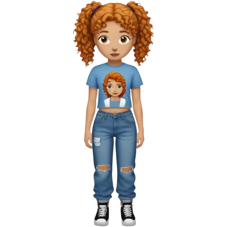 Girl with ginger curly hair in one ponytail, and then have a tupac shirt and loose jeans emoji