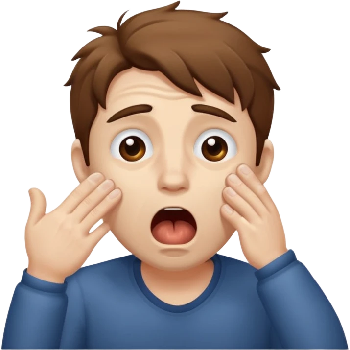 Weak man with disheveled hair, large dark circles under his eyes, and yawning emoji