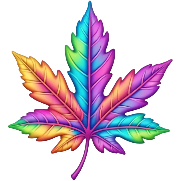 3D, psychedelic colored hippie style leaf emoji