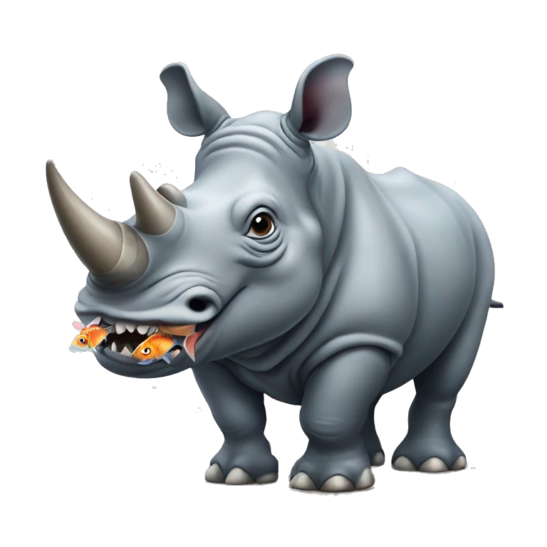 rhinoceros with fish in its mouth emoji