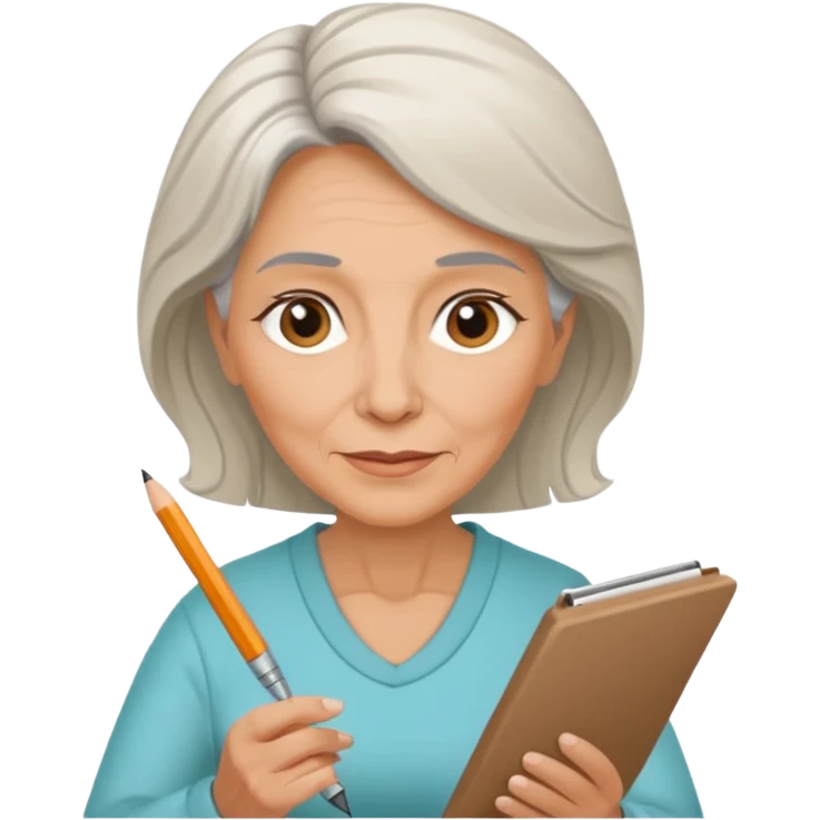 Older woman sketching in spiral pad emoji