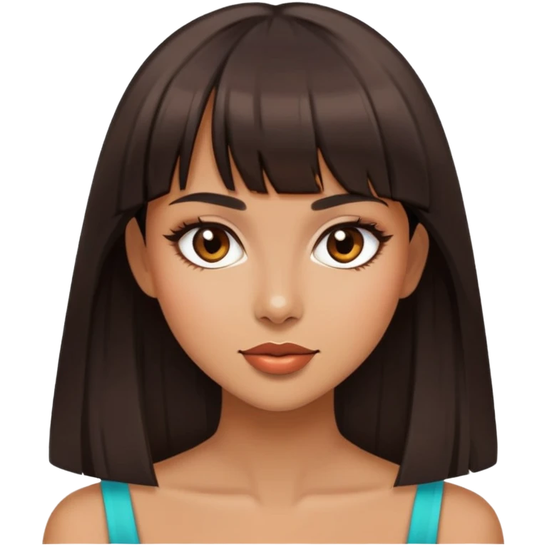 Pretty woman with dark brown straight bangs, light makeup, flirtatious expression emoji