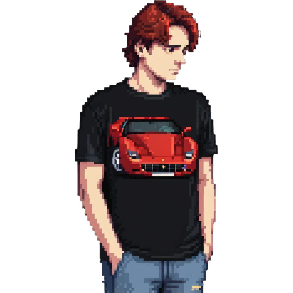 depressed man wearing a Ferrari t-shirt emoji