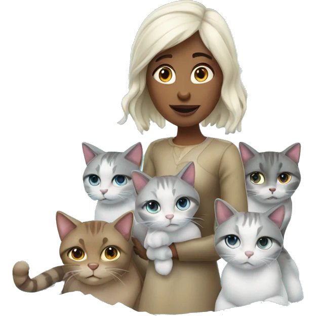 Girl with three cats in ice  emoji
