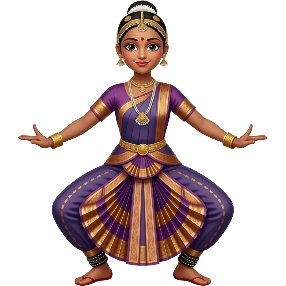 Light brown skin girl in a bharatnataym dress with actual bharatnatayam pose full body in aramundi emoji