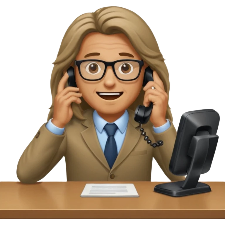 office-boss-excited-phone-desk-long-haired-man emoji
