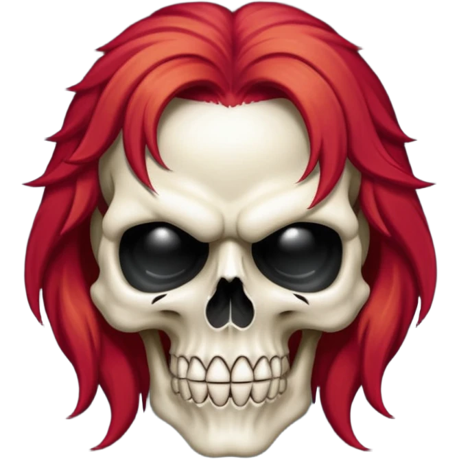 cinematic realistic Megadeth skul iconic red-haired mascot emoji