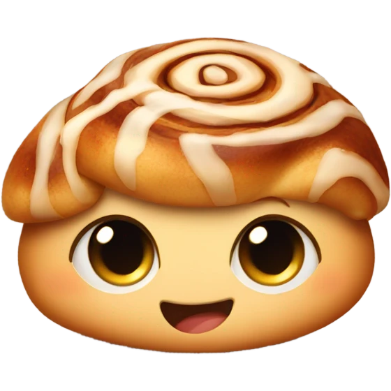 a single cinnamon bun with cute eyes emoji
