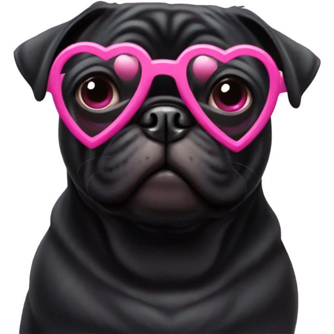 Black pug wearing heart shaped pink glasses  emoji