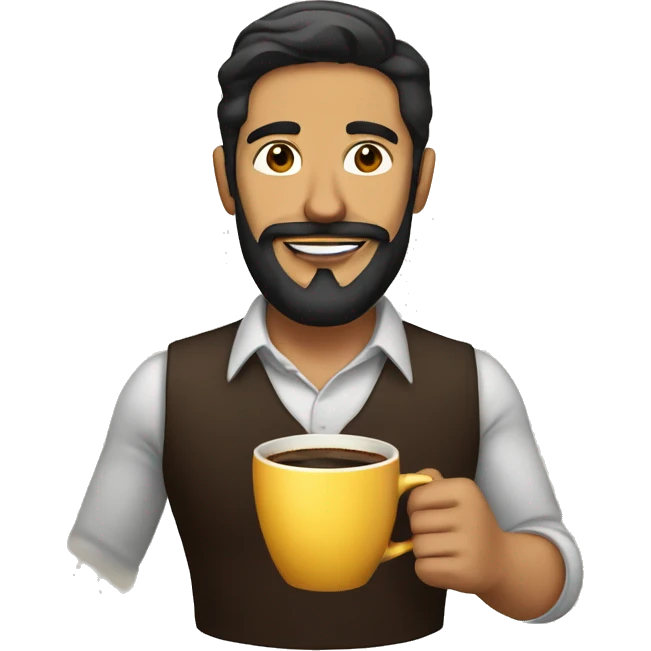 mexican man with well groomed beard and a cup of coffee emoji
