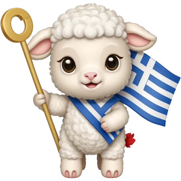 Baby lamb holding Greek flag emoji