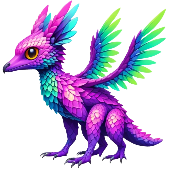 Exotic vibrant lush neon-colored Fakémon-Trico-creature (full body) emoji