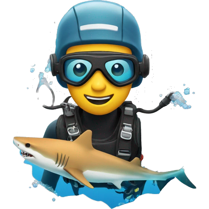 SCUBA diving with tiger shark emoji