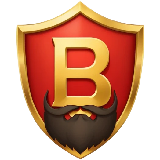 superhero logo with letter B and beard silhouette, shield emblem emoji