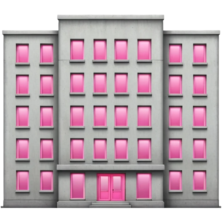 Soviet-style concrete apartment block with many normal windows and a single pink illuminated window emoji