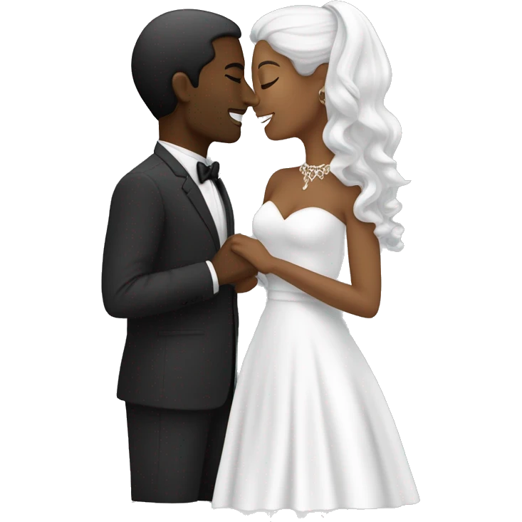 beso pareja mujer negra pelo lacio corto y hombre blanco pelo lacio negro emoji
