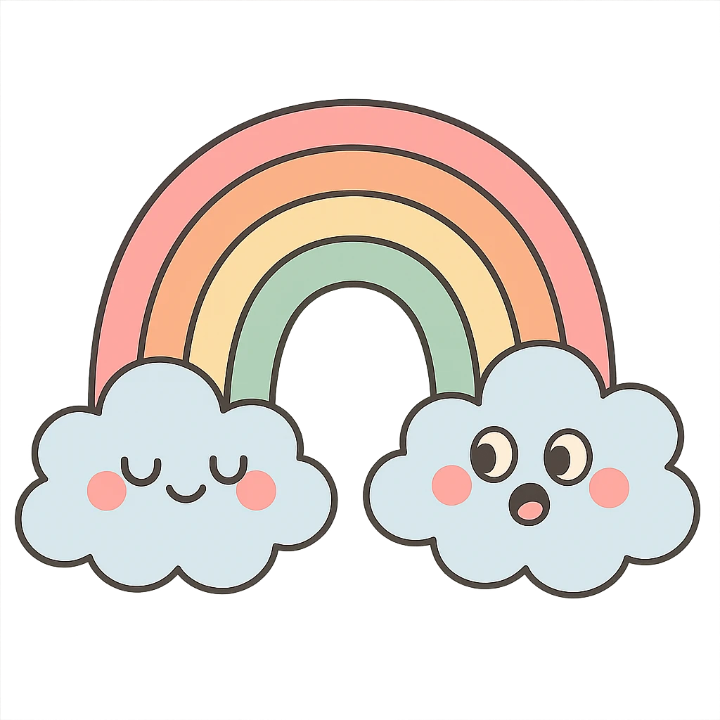 a rainbow with fluffy clouds, gentle pastel palette emoji