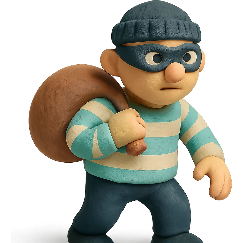 matte plasticine claymation style thief character with visible fingerprints and pastel colors emoji