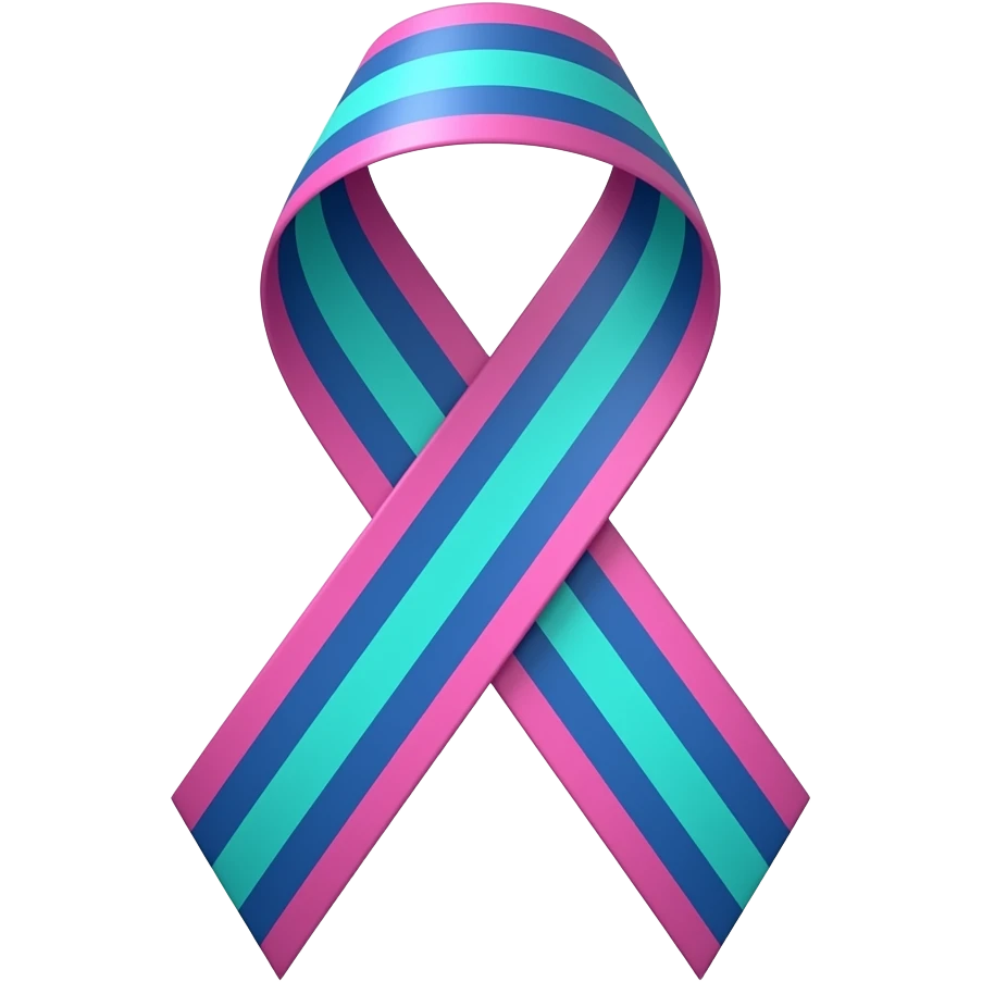 Cancer ribbon with blue, teal, and pink emoji