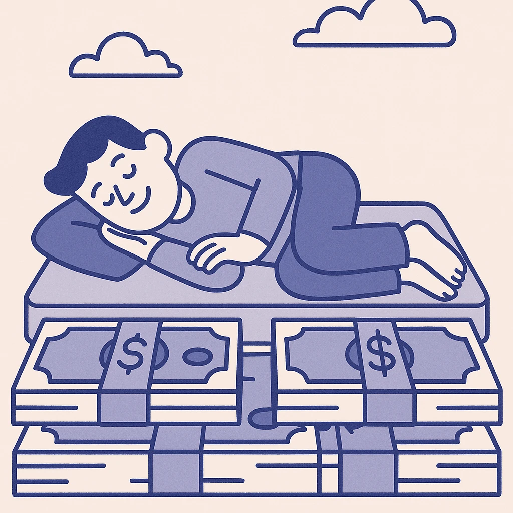 happy person napping on mattress of money emoji