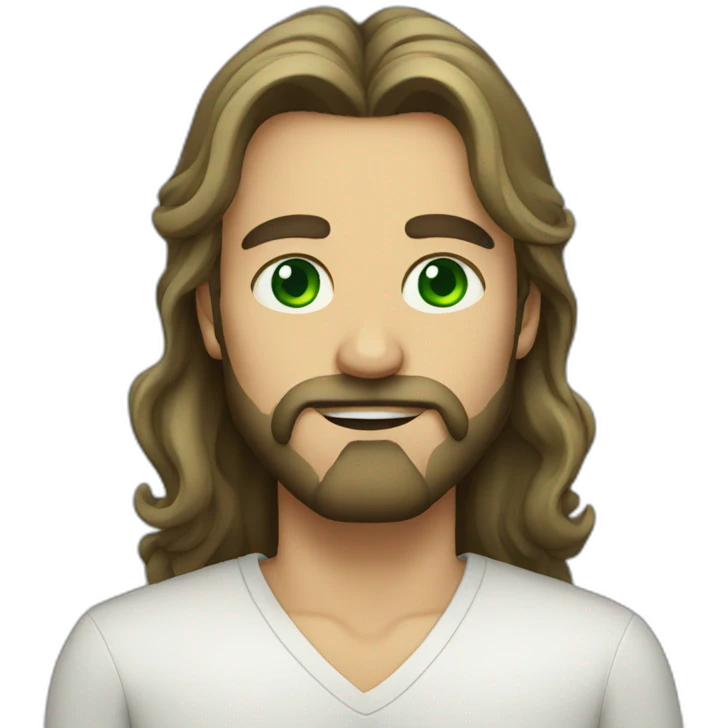 man with green eyes, beard and long tied hair emoji