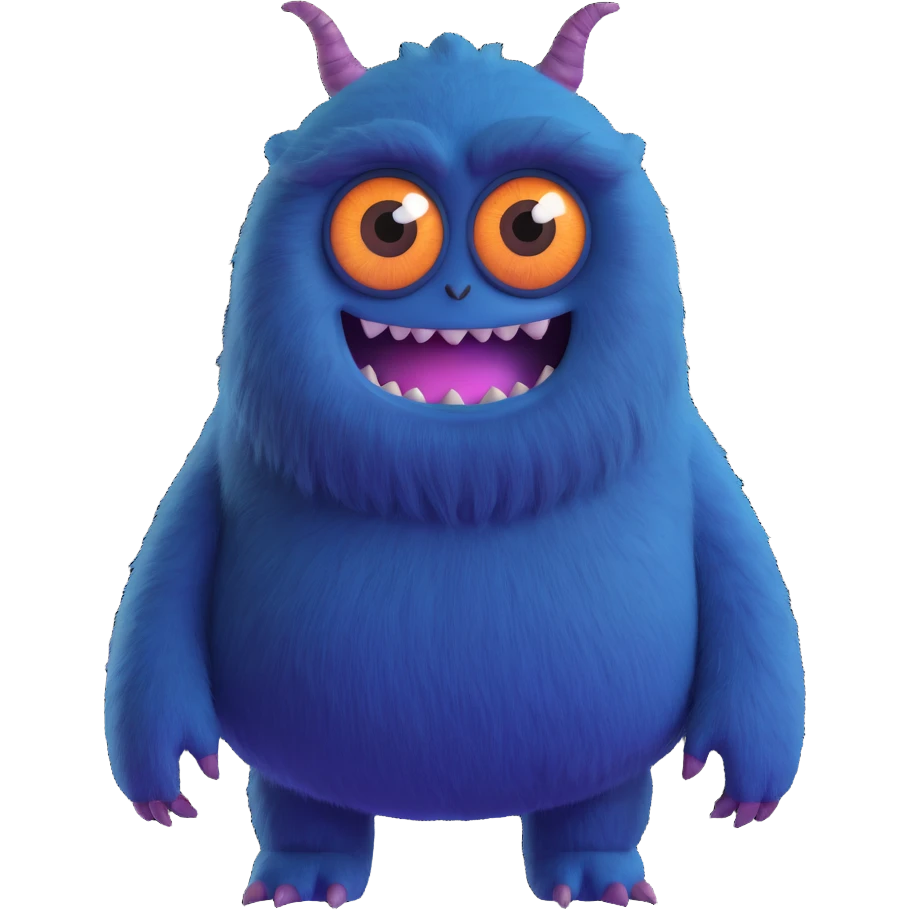 friendly colorful monster with big eyes and fuzzy body like in Monsters Inc emoji