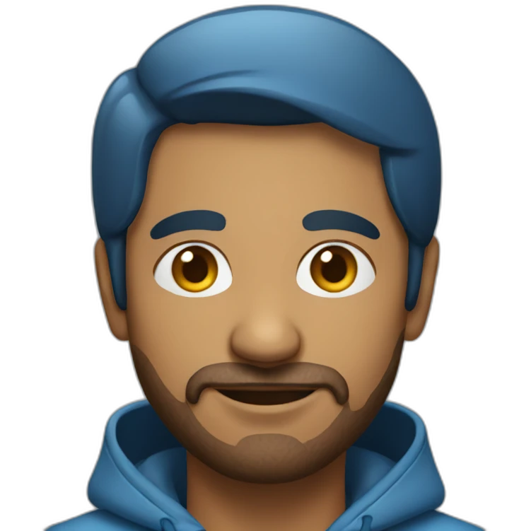 Indian man with light beard wearing a hoodie and blue shirt emoji