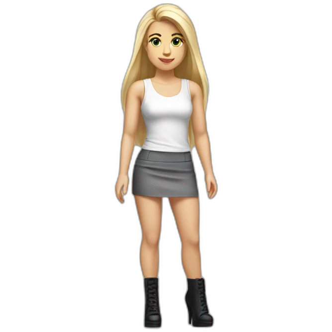realist-caucasian-long-straight-blonde-hair-sexy-woman-white-crop-tank-top-gray-tight-mini-skirt-black-high-heel-shoes-full-bod emoji