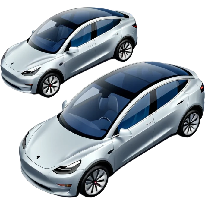 Tesla Model Y parking between two cars, seen from above. A blue line shows the planned trajectory emoji