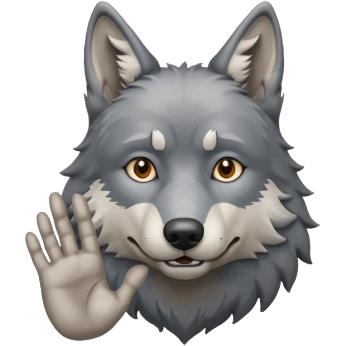  A real wolf waving his hand while he's standing but he's hand loks like a wolf's hand and looks like a grandpa emoji