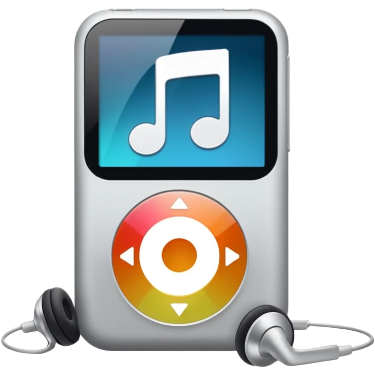 An iPod with headphones, displaying a pause button emoji