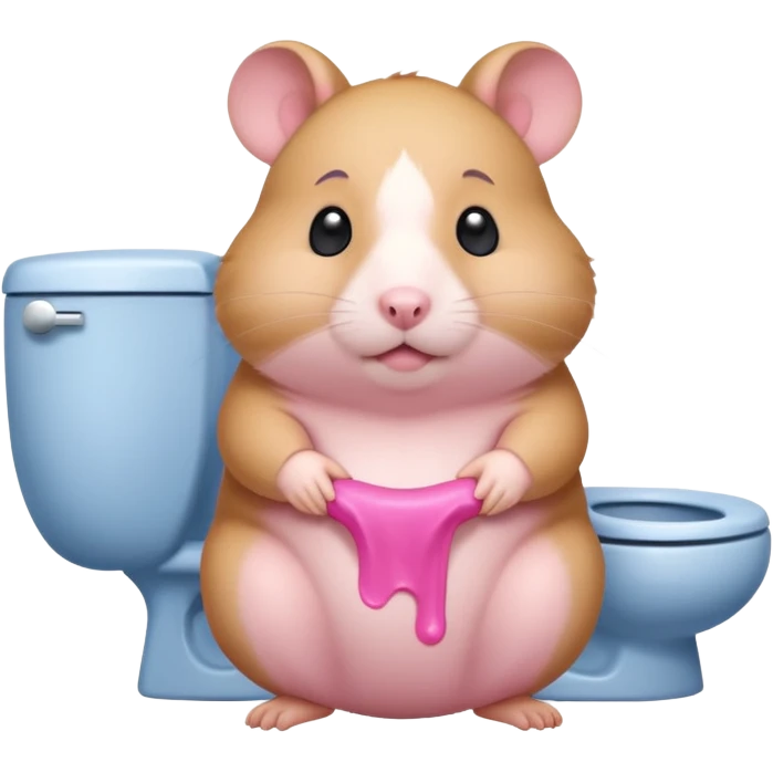 Cute chubby cartoon-style hamster sitting on toilet pooping looking as if he had an accident emoji