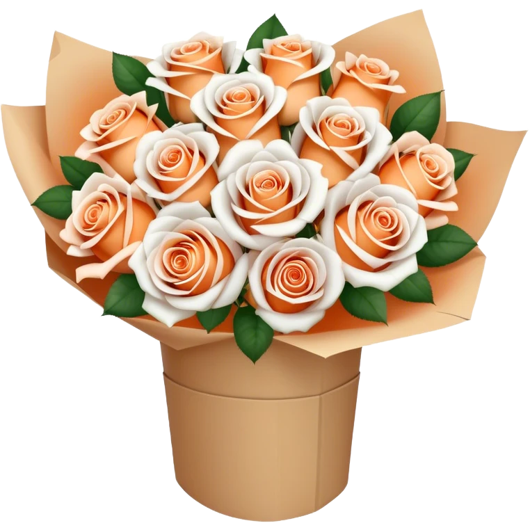 Bouquet of pastel orange and white roses in a paper package emoji