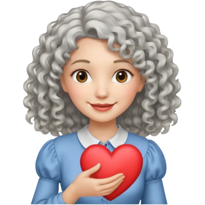 silvery curly/wavy shoulder-length hair smiling lady holding a heart thinner hair, different top emoji