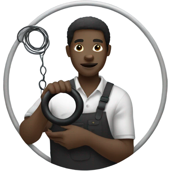 African man holding a black circle with a wire coming out  emoji