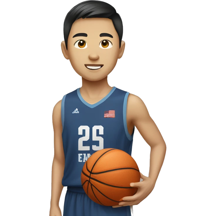short asian person with short hair boy and simple face playing basketball emoji